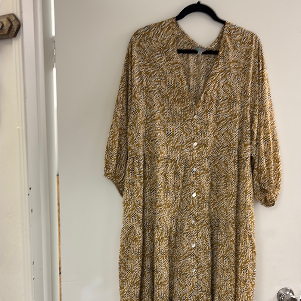 Elegant Brown Patterned Maxi Dress- NWOT